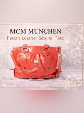 Authentic MCM München Red Patent Leather Satchel w/Crossbody Strap & Dust Bag